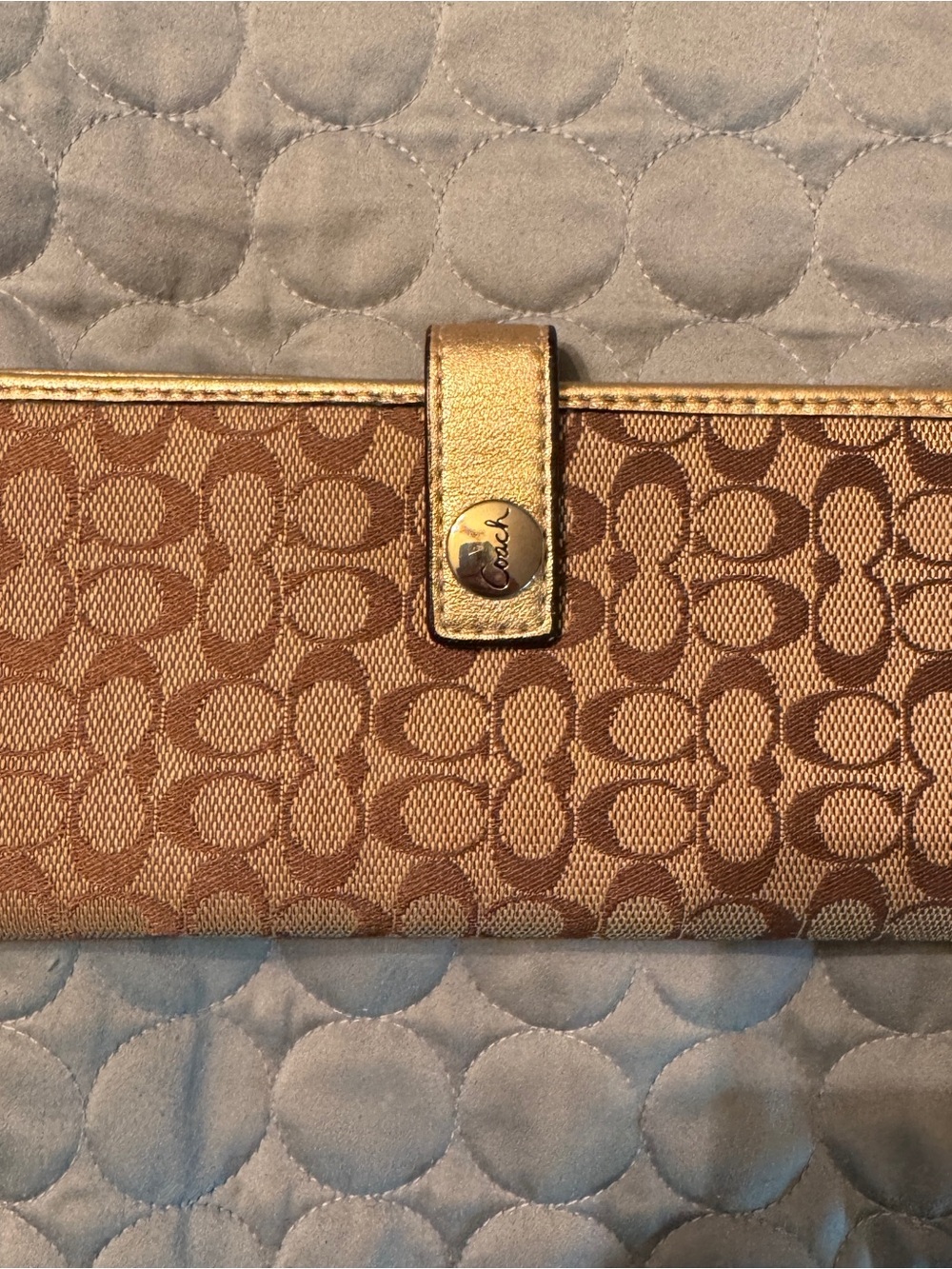 Coach Brown Signature Jacquard Wallet with Gold Accent